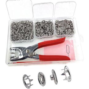 KAXIMON Snap Fasteners Kit 200 Sets, 9.5mm Fabric Snaps Clothing Snaps No Sewing,Stainless Steel Button Snaps with Snap Pliers for Metal Snaps, Press Studs Snap Fasteners Tool Kit for Fabric