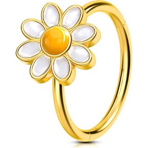 OUFER Nose Rings Hoops, 316L Surgical Steel Hinged Segment Nose Rings 20G, Silver Gold Nose Rings with Cute Daisy Design, Nose Nostril Piercing Jewelry for Women and Men
