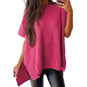 SHEWIN Sweaters for Women Casual Crew Neck Loose Fit Short Sleeve Sweaters Pullover Womens Tops 2024 Trendy
