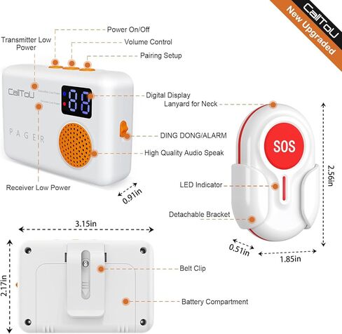CallToU Caregiver Pagers لكبار السن زر الاتصال اللاسلكي 1000FT جرس الاتصال للمرضى زر تنبيه لكبار السن في المنزل نظام الاتصال الذكي مع شاشة الاهتزاز الرقمية تذكير منخفض الطاقة in Kuwait