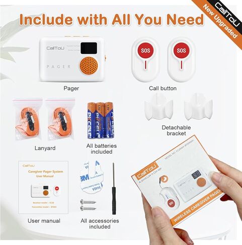 CallToU Caregiver Pagers لكبار السن زر الاتصال اللاسلكي 1000FT جرس الاتصال للمرضى زر تنبيه لكبار السن في المنزل نظام الاتصال الذكي مع شاشة الاهتزاز الرقمية تذكير منخفض الطاقة in Kuwait