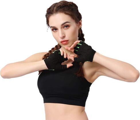 Anser 7150694 Woman Half Finger Girl Short Fingerless Gloves for Indoor Yoga Gym Fitness Body Building Training Outdoor Cycling Motorcycle Skate Skateboard Roller Skating Running Exercise in Saudi Arabia