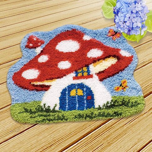 Latch Hook Kits for Adults & Kids Printed Canvas Mushroom Pattern Embroidery Tapestry Handmade Rug Home Decoration 20.5" X 15" in Saudi Arabia