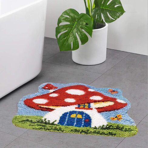 Latch Hook Kits for Adults & Kids Printed Canvas Mushroom Pattern Embroidery Tapestry Handmade Rug Home Decoration 20.5" X 15" in Saudi Arabia