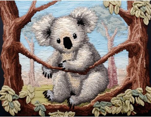 Koala Tree Latch Hook Rectangle Rug Kits for Adults Needle Crochet Yarn Embroidery Carpet Hook and Latch Kit Floor Mat Tapestry Christmas Home Decoration 52x38cm(2) in Saudi Arabia