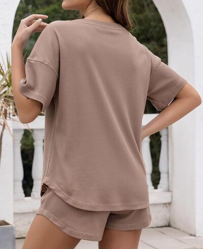 KCW Pajama Sets for Women Waffle Short Sleeve Sleepwear with Pockets in Saudi Arabia