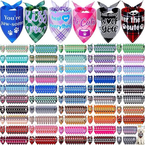 Buryeah 500 Pcs Plaid Dog Bandanas Bulk for Groomers Pet Scarfs Puppies Bibs with Cute Sayings Adjustable Washable Pet Costume Dog Accessories for Small to Large Dogs Cats (Assorted Plaid) in Saudi Arabia