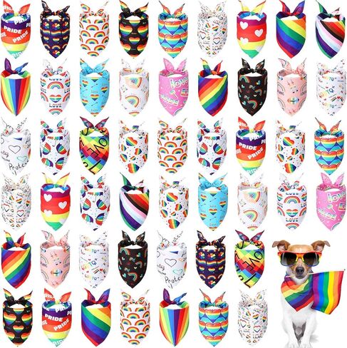 50 Pieces Pride Dog Bandanas Rainbow Dog Bandanas Holiday Dog Bandanas Triangle Dog Scarfs Bibs Rainbow Accessories for Small Medium Large Dogs in Saudi Arabia