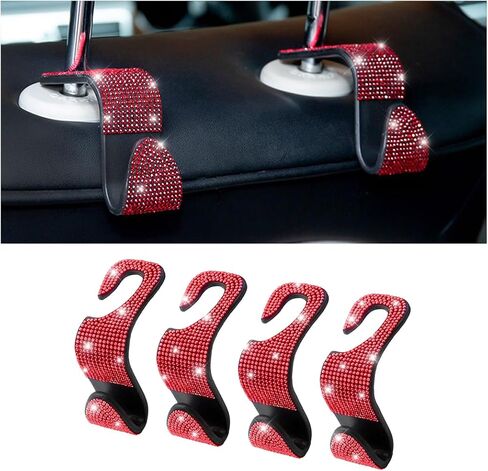 Osilly 4 Pcs Car Headrest Hooks, Bling Rhinestones Hook for Auto Front Seat, Crystal Hanger Holder, Automotive Interior Storage Organizer for Purse Coats Umbrellas Grocery Handbag (White) in Kuwait