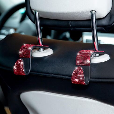 Osilly 4 Pcs Car Headrest Hooks, Bling Rhinestones Hook for Auto Front Seat, Crystal Hanger Holder, Automotive Interior Storage Organizer for Purse Coats Umbrellas Grocery Handbag (White) in Kuwait