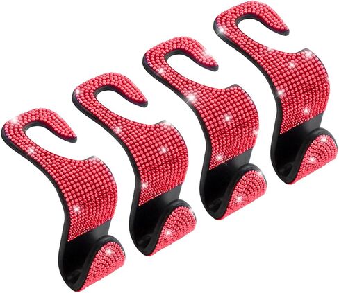 Osilly 4 Pcs Car Headrest Hooks, Bling Rhinestones Hook for Auto Front Seat, Crystal Hanger Holder, Automotive Interior Storage Organizer for Purse Coats Umbrellas Grocery Handbag (White) in Kuwait