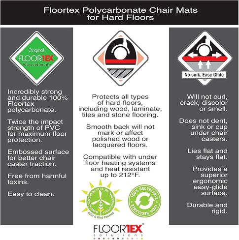 بساط كرسي من البولي كربونات Floortex مقاس 60 بوصة × 48 بوصة للأرضيات الصلبة، شفاف (FR1215219ER) in Kuwait