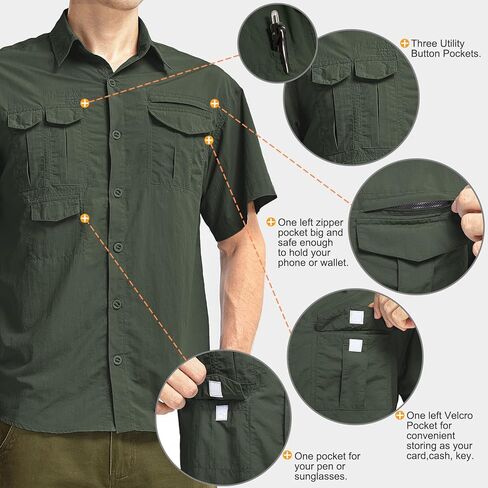 Men's Short Sleeve Fishing Hiking UPF 50+ Safari Shirts, Quick Dry SPF UV Sun Protection Cooling Shirts in Saudi Arabia