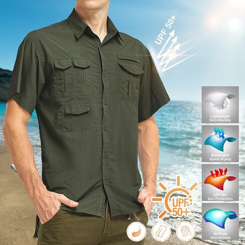Men's Short Sleeve Fishing Hiking UPF 50+ Safari Shirts, Quick Dry SPF UV Sun Protection Cooling Shirts in Saudi Arabia
