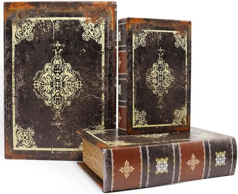 Jolitac Decorative Book Boxes World Map Pattern Antique Book Invisible box with Magnetic cover, Faux Wood Set of 3 Storage Set (Bird) in Saudi Arabia