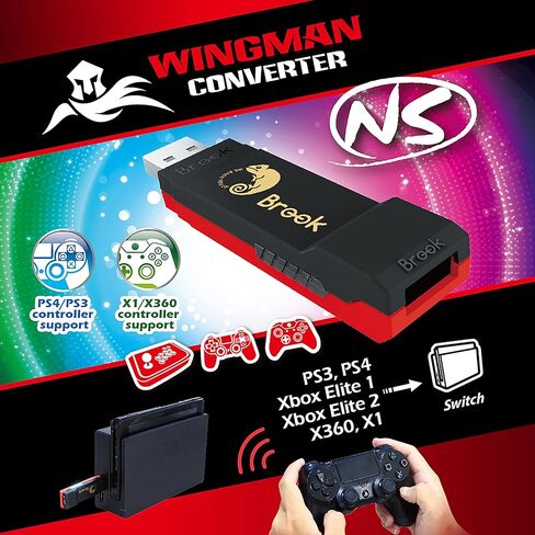محول Brook Wingman NS - يدعم Xb Series X/S/One/360، PS5/PS4/PS3، Xb Elite 1/2، وحدات تحكم Switch Pro على Switch ووحدة التحكم PC(X-Input)، محول وحدات التحكم، يدعم Turbo وإعادة رسم الخرائط in Kuwait