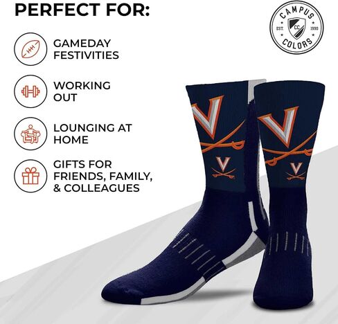 For Bare Feet NCAA Adult State and University Crew Socks - Polyester blend - Unisex - High-performance socks provide superior comfort (Virginia Cavaliers - Blue, Adult Medium) in Saudi Arabia