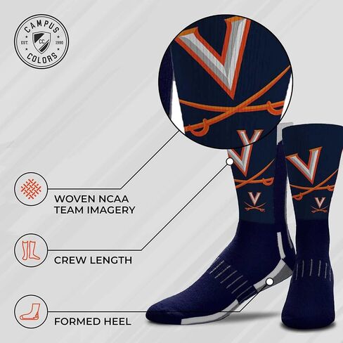 For Bare Feet NCAA Adult State and University Crew Socks - Polyester blend - Unisex - High-performance socks provide superior comfort (Virginia Cavaliers - Blue, Adult Medium) in Saudi Arabia