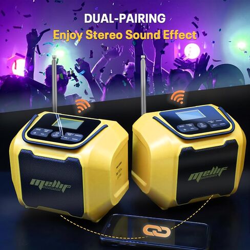 مكبر صوت راديو لاسلكي للطوارئ من Mellif لبطارية Dewalt 20V Max، تنبيه الطقس AM/FM وراديو بلوتوث مع منفذ USB للهاتف المحمول، يعمل بالبطارية، تنبيه الطوارئ SOS (أداة فقط بدون بطارية) in Saudi Arabia