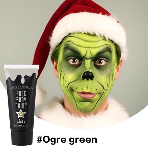 طلاء الجسم باللون الأخضر من BOBISUKA Ogre Green، مجموعة طلاء الوجه الكريمي، عين خضراء سوداء للرياضة، طلاء الوجه لمكياج الهالوين الزومبي، أزياء الساحرة التنكرية، الحفلات ذات الطابع الخاص وتمويه الصيد (2.1 أونصة سائلة) in Kuwait