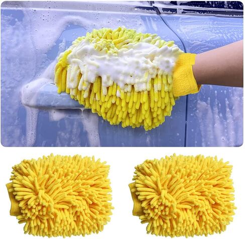 YUANQIAN 2-Pack Premium Chenille غسيل السيارات ميت ستوكات قفازات غسيل السيارات تنظيف ستوكات ميت تنظيف الملابس ستوكات لتنظيف السيارات والتنظيف المنزلي in Kuwait