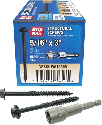 GRSSHW516350-GRIP-RITE 5/16 X 3" PRIMEGUARD Plus Coated HEX Washer Head Type 17 Structural Screw 50 Count in Saudi Arabia
