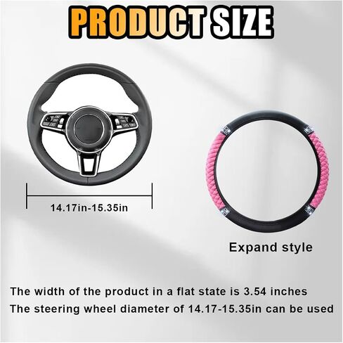 Bling Soft Leather Steering Wheel Cover, 15 Inch Colorful Rhinestones Auto Elastic Protector with Crystal Diamond for Women Girls, Car Accessories for Most Cars, SUVs (Beige) in Saudi Arabia