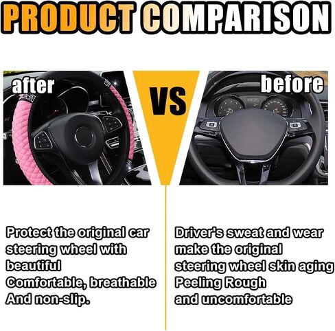 Bling Soft Leather Steering Wheel Cover, 15 Inch Colorful Rhinestones Auto Elastic Protector with Crystal Diamond for Women Girls, Car Accessories for Most Cars, SUVs (Beige) in Saudi Arabia