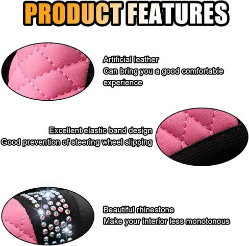 Bling Soft Leather Steering Wheel Cover, 15 Inch Colorful Rhinestones Auto Elastic Protector with Crystal Diamond for Women Girls, Car Accessories for Most Cars, SUVs (Beige) in Saudi Arabia