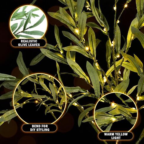 Rossesay 2 Pcs Artificial Olive Tree Lights 4ft Solar Artificial Olive Branches Garden Stake Lights Pathway Lights for Outdoor Realistic LED Faux Plant Waterproof Tree Light for Wedding Yard Decor in Saudi Arabia
