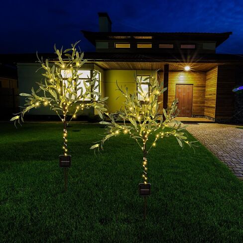 Rossesay 2 Pcs Artificial Olive Tree Lights 4ft Solar Artificial Olive Branches Garden Stake Lights Pathway Lights for Outdoor Realistic LED Faux Plant Waterproof Tree Light for Wedding Yard Decor in Saudi Arabia