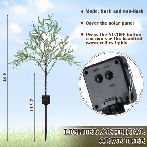 Rossesay 2 Pcs Artificial Olive Tree Lights 4ft Solar Artificial Olive Branches Garden Stake Lights Pathway Lights for Outdoor Realistic LED Faux Plant Waterproof Tree Light for Wedding Yard Decor in Saudi Arabia