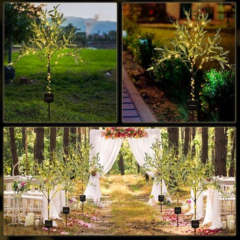 Rossesay 2 Pcs Artificial Olive Tree Lights 4ft Solar Artificial Olive Branches Garden Stake Lights Pathway Lights for Outdoor Realistic LED Faux Plant Waterproof Tree Light for Wedding Yard Decor in Saudi Arabia