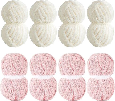 8 Pack Super Bulky Chunky Chenille Yarn for Hand Knitting,Big Yarn for Chunky Blanket,Large Thick Arm Knitting Yarn,Fluffy Soft Plush Jumbo Yarn Crocheting,Cream & Khaki in Saudi Arabia