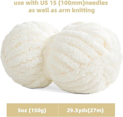 8 Pack Super Bulky Chunky Chenille Yarn for Hand Knitting,Big Yarn for Chunky Blanket,Large Thick Arm Knitting Yarn,Fluffy Soft Plush Jumbo Yarn Crocheting,Cream & Khaki in Saudi Arabia