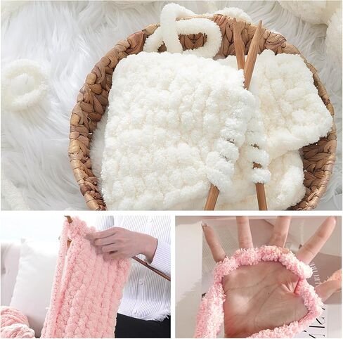 8 Pack Super Bulky Chunky Chenille Yarn for Hand Knitting,Big Yarn for Chunky Blanket,Large Thick Arm Knitting Yarn,Fluffy Soft Plush Jumbo Yarn Crocheting,Cream & Khaki in Saudi Arabia