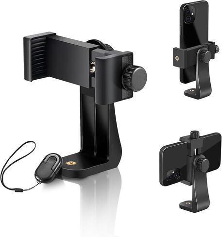 Vastar Universal Tripod Phone Holder, Phone Tripod Mount Adapter with Wireless Camera Remote for Monopod, Tripod and Selfie Stick, 360° Rotation / 58-101mm Phone Clamp / 1/4" Thread/Wrist Strap in Saudi Arabia