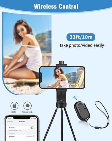 Vastar Universal Tripod Phone Holder, Phone Tripod Mount Adapter with Wireless Camera Remote for Monopod, Tripod and Selfie Stick, 360° Rotation / 58-101mm Phone Clamp / 1/4" Thread/Wrist Strap in Saudi Arabia