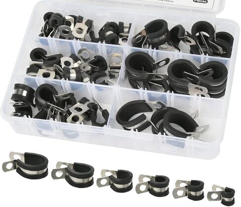 مجموعة متنوعة من مشابك الكابلات TIMESETL 52 قطعة، 304 مشابك أنابيب مطاطية من الفولاذ المقاوم للصدأ في 6 أحجام 1/4 بوصة 5/16 بوصة 3/8 بوصة 1/2 بوصة 5/8 بوصة 3/4 بوصة مشبك سلك للأسلاك والخطوط والخراطيم in Kuwait