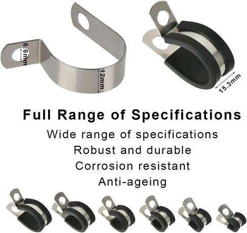 مجموعة متنوعة من مشابك الكابلات TIMESETL 52 قطعة، 304 مشابك أنابيب مطاطية من الفولاذ المقاوم للصدأ في 6 أحجام 1/4 بوصة 5/16 بوصة 3/8 بوصة 1/2 بوصة 5/8 بوصة 3/4 بوصة مشبك سلك للأسلاك والخطوط والخراطيم in Kuwait