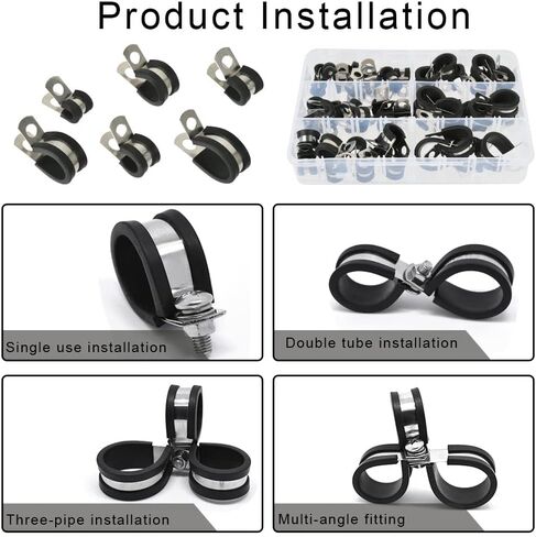 مجموعة متنوعة من مشابك الكابلات TIMESETL 52 قطعة، 304 مشابك أنابيب مطاطية من الفولاذ المقاوم للصدأ في 6 أحجام 1/4 بوصة 5/16 بوصة 3/8 بوصة 1/2 بوصة 5/8 بوصة 3/4 بوصة مشبك سلك للأسلاك والخطوط والخراطيم in Kuwait
