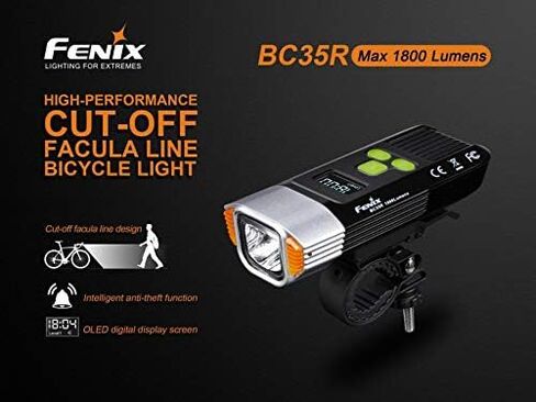 EdisonBright Fenix BC35R 1800 Lumen Cree LED USB Rechargeable Pedestrian Friendly Bike Bicycle Light Anti-Theft Alarm BBX3 Charging Cable Carry case in Saudi Arabia
