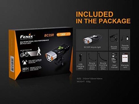 EdisonBright Fenix BC35R 1800 Lumen Cree LED USB Rechargeable Pedestrian Friendly Bike Bicycle Light Anti-Theft Alarm BBX3 Charging Cable Carry case in Saudi Arabia