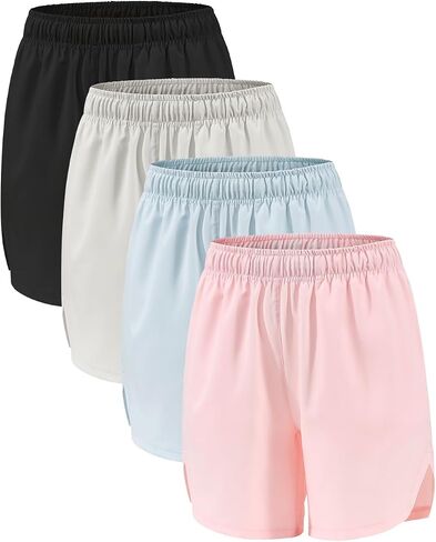 4 Packs Girls Athletic Shorts with Pockets Running Active Shorts Dry-Fit, Sports Workout Shorts for Kids Teens in Saudi Arabia