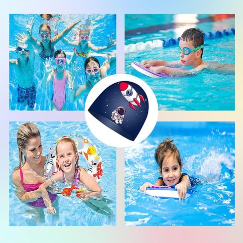 قبعة سباحة للأطفال للأولاد والبنات، قبعة سباحة من السيليكون مقاومة للماء للأعمار من 3 إلى 10 سنوات للأطفال الصغار والبنات والشباب، مريحة للشعر القصير/الطويل للحفاظ على جفاف الشعر in Kuwait