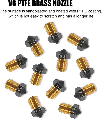 AITIAO 12pcs Upgrade V5 V6 3D Printer Brass Nozzle 0.4mm PTFE Coated Nozzles Non-Stick PLA Extruder Print Head Nozzle for 1.75mm Ender3 Pro CR10/S Hotend in Saudi Arabia
