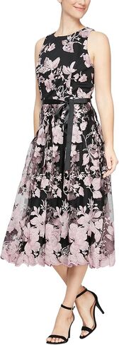 Alex Evenings Women's Sleeveless Midi Dress with Elegant Embroidery, Full Skirt and Tie Belt (Petite and Regular Sizes) in Saudi Arabia