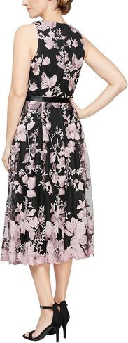 Alex Evenings Women's Sleeveless Midi Dress with Elegant Embroidery, Full Skirt and Tie Belt (Petite and Regular Sizes) in Saudi Arabia
