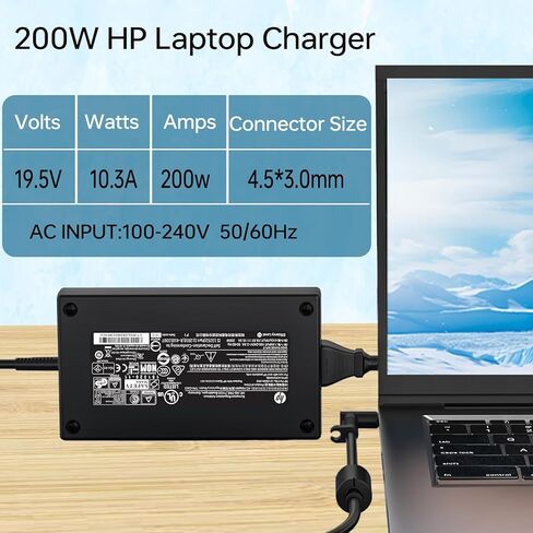 شاحن كمبيوتر محمول 200 واط 815680-002 835888-001 متوافق مع ZBook G9 G10 17 G3 17 G4 17 G5 L73385-001 TPN-DA10 19.5V 10.3A محول الطاقة in Kuwait