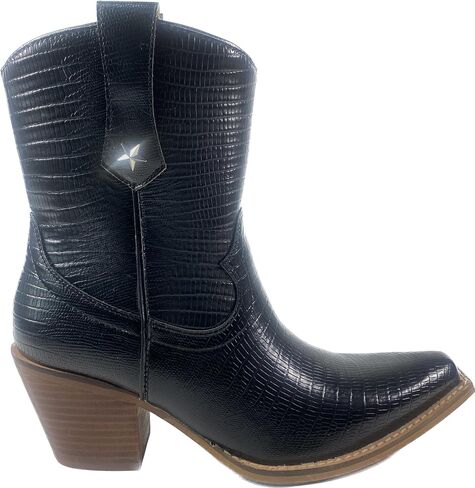 ARIDER GIRL Malrose Women's Western Animal Print Slip On Snip Toe Stacked Leather Heel Ankle Booties in Saudi Arabia
